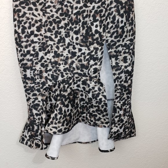 Runaway Women's Cheetah Print Ruffle Side Slit Asymmetrical Midi Skirt Sz 8 - Picture 4 of 15